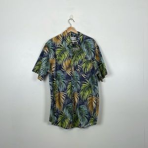 Saddlebred Mens LT Button Down Shirt Classic Fit Short Sleeve Palm Leaves Casual